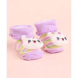 Cute Walk by Babyhug Socks With Striped & Bunny Face Applique - Purple