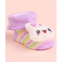 Cute Walk by Babyhug Socks With Striped & Bunny Face Applique - Purple