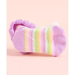 Cute Walk by Babyhug Socks With Striped & Bunny Face Applique - Purple