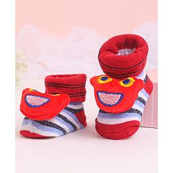 Cute Walk by Babyhug Socks With Striped & Cartoon Applique - White