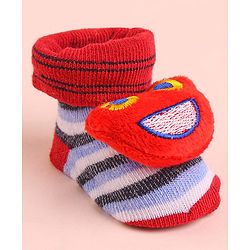 Cute Walk by Babyhug Socks With Striped & Cartoon Applique - White