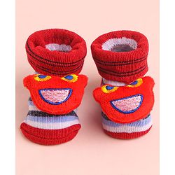 Cute Walk by Babyhug Socks With Striped & Cartoon Applique - White