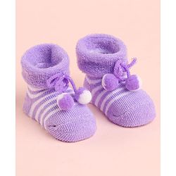 Cute Walk by Babyhug Socks With Striped & Pom Pom Detailing - Purple