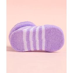Cute Walk by Babyhug Socks With Striped & Pom Pom Detailing - Purple