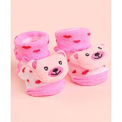 Cute Walk by Babyhug Socks With Polka Dots & Bear Face Applique - Pink