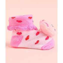 Cute Walk by Babyhug Socks With Polka Dots & Bear Face Applique - Pink