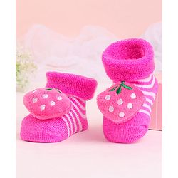 Cute Walk by Babyhug Socks With Striped & Strawberry Applique - Pink