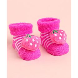 Cute Walk by Babyhug Socks With Striped & Strawberry Applique - Pink