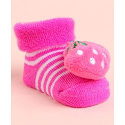 Cute Walk by Babyhug Socks With Striped & Strawberry Applique - Pink