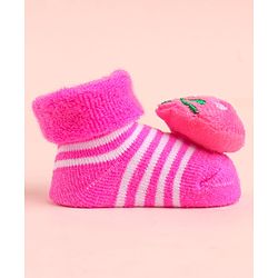 Cute Walk by Babyhug Socks With Striped & Strawberry Applique - Pink