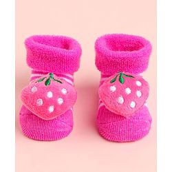 Cute Walk by Babyhug Socks With Striped & Strawberry Applique - Pink