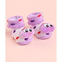 Cute Walk by Babyhug Socks With Polka Dots & Cartoon Face Applique - Purple