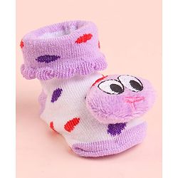 Cute Walk by Babyhug Socks With Polka Dots & Cartoon Face Applique - Purple