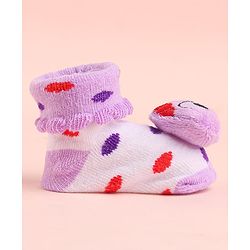 Cute Walk by Babyhug Socks With Polka Dots & Cartoon Face Applique - Purple