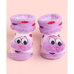 Cute Walk by Babyhug Socks With Polka Dots & Cartoon Face Applique - Purple