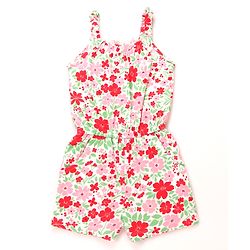 Babyhug Cotton Knit Sleeveless Jumpsuit With Floral Print & Bow Applique - White