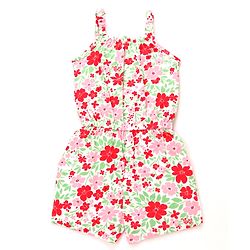 Babyhug Cotton Knit Sleeveless Jumpsuit With Floral Print & Bow Applique - White