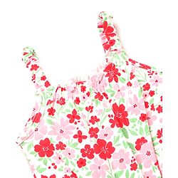 Babyhug Cotton Knit Sleeveless Jumpsuit With Floral Print & Bow Applique - White
