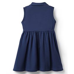 Babyhug Cotton Knit Sleeveless Collared Frock with Heart Embroidery - Navy Blue