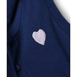 Babyhug Cotton Knit Sleeveless Collared Frock with Heart Embroidery - Navy Blue