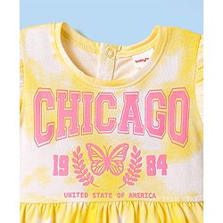 Babyhug Cotton Knit Frill Sleeves Frock with Text Print - Yellow