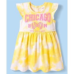 Babyhug Cotton Knit Frill Sleeves Frock with Text Print - Yellow