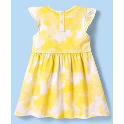 Babyhug Cotton Knit Frill Sleeves Frock with Text Print - Yellow