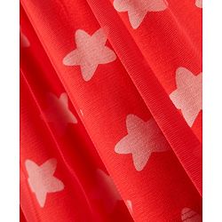 Babyhug Cotton Knit Half Sleeves Frock With Star Print & Bow Applique - Red