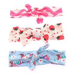 Babyhug Bonfino Printed Headbands with Bow Applique Pack of 3 - Pink & Blue