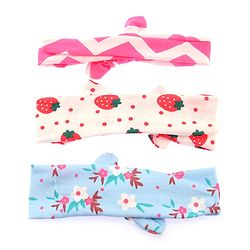 Babyhug Bonfino Printed Headbands with Bow Applique Pack of 3 - Pink & Blue