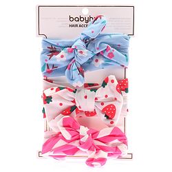 Babyhug Bonfino Printed Headbands with Bow Applique Pack of 3 - Pink & Blue