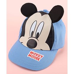 Babyhug Disney Cotton Woven Summer Cap with Mickey Mouse Family Graphics & 3D Ear Blue - Diameter 17 cm