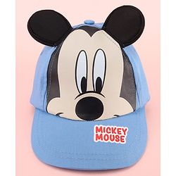 Babyhug Disney Cotton Woven Summer Cap with Mickey Mouse Family Graphics & 3D Ear Blue - Diameter 17 cm