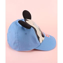 Babyhug Disney Cotton Woven Summer Cap with Mickey Mouse Family Graphics & 3D Ear Blue - Diameter 17 cm