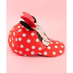 Babyhug Disney Cotton Woven Summer Cap with Minnie Mouse Family Graphics & 3 D Ear Applique Red - Diameter - 16 cm