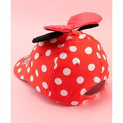 Babyhug Disney Cotton Woven Summer Cap with Minnie Mouse Family Graphics & 3 D Ear Applique Red - Diameter - 16 cm