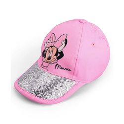 Babyhug Disney Cotton Woven Summer Cap With Minnie Mouse Family Graphics & Sequin Detailing Pink - Diameter 13 cm