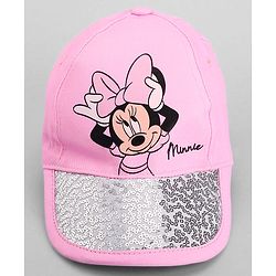 Babyhug Disney Cotton Woven Summer Cap With Minnie Mouse Family Graphics & Sequin Detailing Pink - Diameter 13 cm