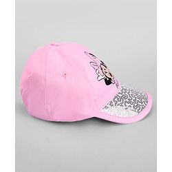 Babyhug Disney Cotton Woven Summer Cap With Minnie Mouse Family Graphics & Sequin Detailing Pink - Diameter 13 cm