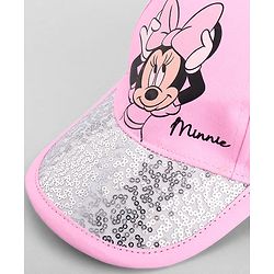 Babyhug Disney Cotton Woven Summer Cap With Minnie Mouse Family Graphics & Sequin Detailing Pink - Diameter 14 cm