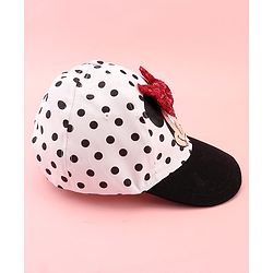 Babyhug Disney Cotton Woven Summer Cap with Minnie Mouse Family Graphics & Bow Detailing Black & White - Diameter 16 cm