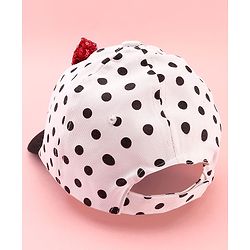 Babyhug Disney Cotton Woven Summer Cap with Minnie Mouse Family Graphics & Bow Detailing Black & White - Diameter 15.5 cm