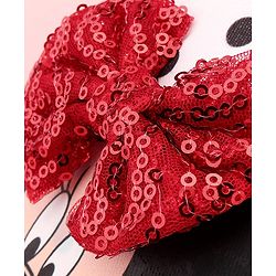 Babyhug Disney Cotton Woven Summer Cap with Minnie Mouse Family Graphics & Bow Detailing Black & White - Diameter 15.5 cm