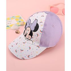 Babyhug Disney Cotton Woven Summer Cap with Minnie Mouse Graphics White & Lilac - Diameter 15 cm