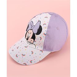 Babyhug Disney Cotton Woven Summer Cap with Minnie Mouse Graphics White & Lilac - Diameter 15 cm