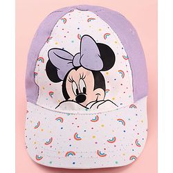 Babyhug Disney Cotton Woven Summer Cap with Minnie Mouse Graphics White & Lilac - Diameter 15 cm