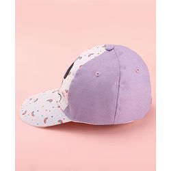 Babyhug Disney Cotton Woven Summer Cap with Minnie Mouse Graphics White & Lilac - Diameter 15 cm