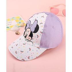 Babyhug Disney Cotton Woven Summer Cap with Minnie Mouse Graphics White & Lilac - Diameter 15 cm