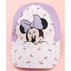 Babyhug Disney Cotton Woven Summer Cap with Minnie Mouse Graphics White & Lilac - Diameter 15 cm