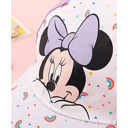 Babyhug Disney Cotton Woven Summer Cap with Minnie Mouse Graphics White & Lilac - Diameter 15 cm